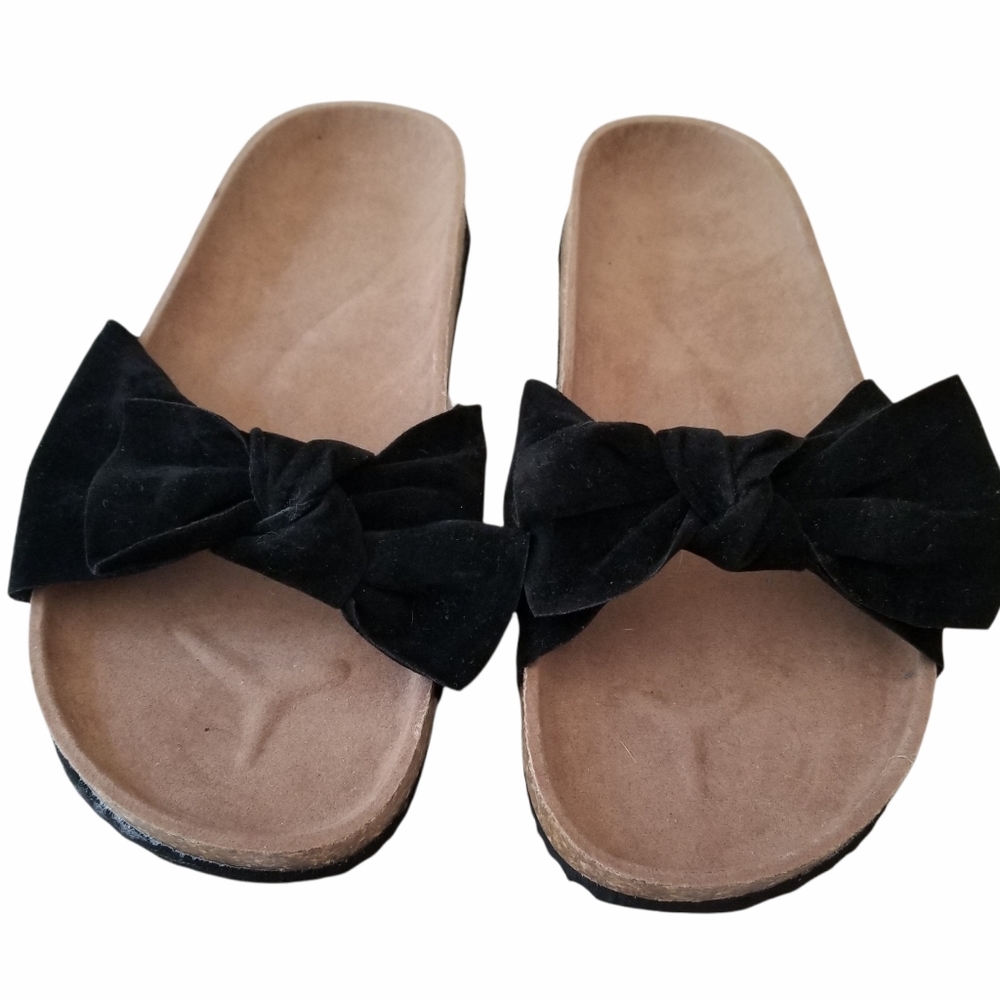 Black Velvet Bow Cork Heel Slip-On Sandals EU 39 - Picture 7 of 15